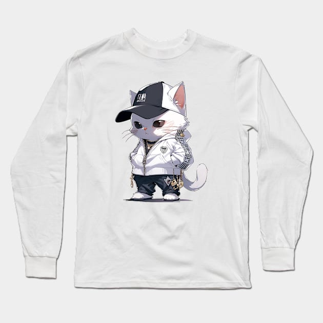 Tiny Thug Life: Chibi Kitty's Street Style Long Sleeve T-Shirt by Iron Creek